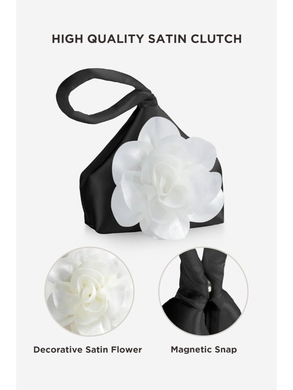 👜Women's Black White Flower Satin Triangle Evening Clutch Wristlet Purses Bag - Picture 4 of 7